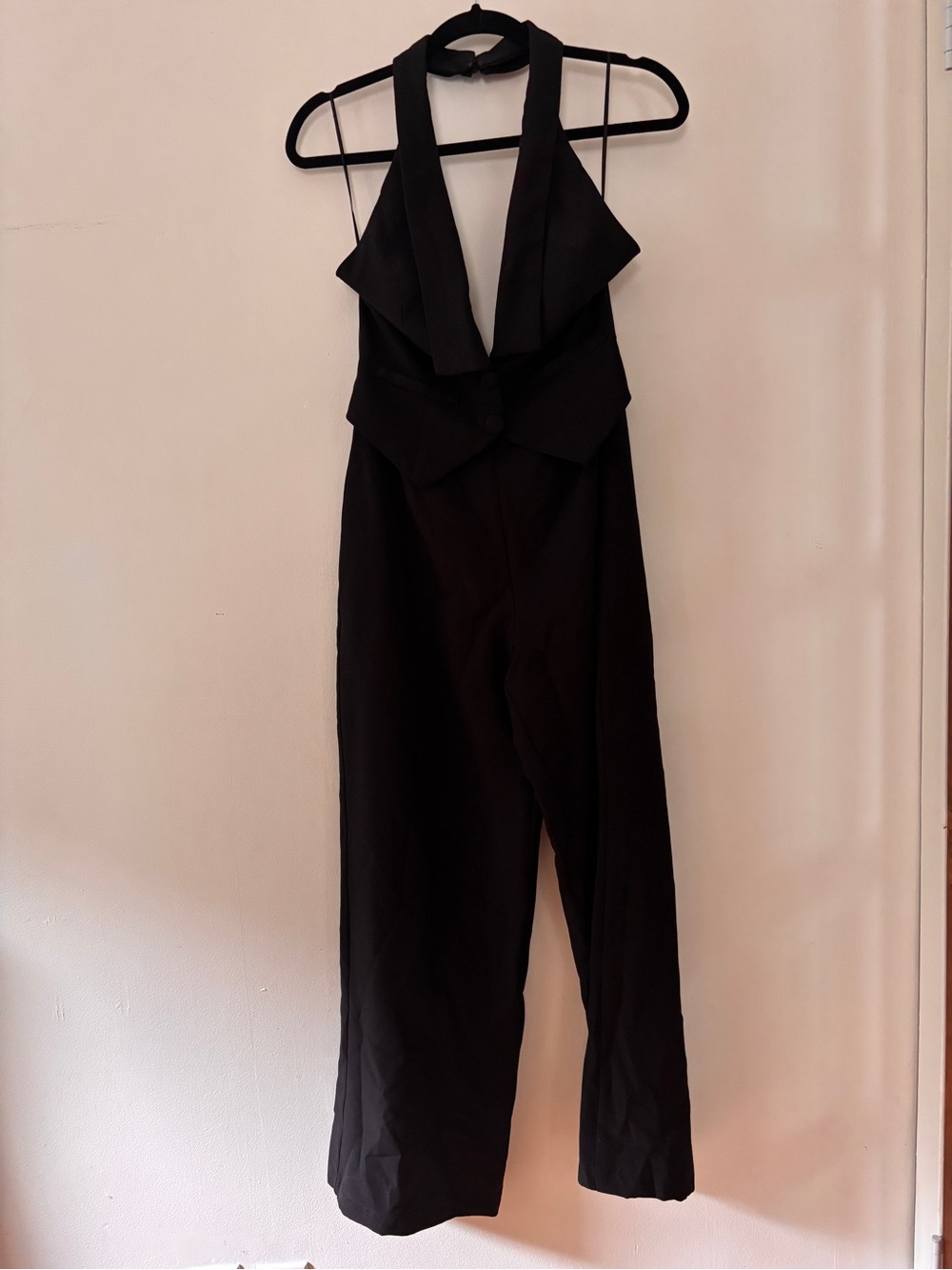 REVOLVE Black Halter Plunge Jumpsuit
